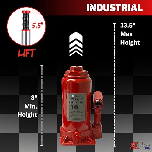 ATE Pro. Tools - 10 Ton Hydraulic Bottle Jack, (20,000 lbs) Red Bottle Jack, Welded Hydraulic Jack