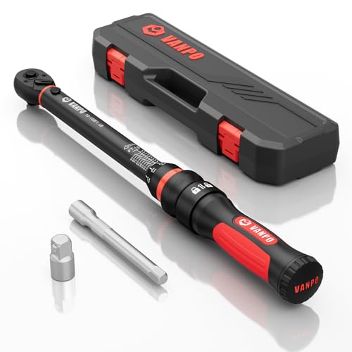 VANPO Torque Wrench 3/8-Inch Drive, 10-100 ft-lb, for Motorcycle | ±3% Precision, Calibration, Click Style, TPR+ABS Handle, Dual Direction, Dual Direction, for Spark plugs, Brake & Lug nuts - size: 10-100 ft-lb