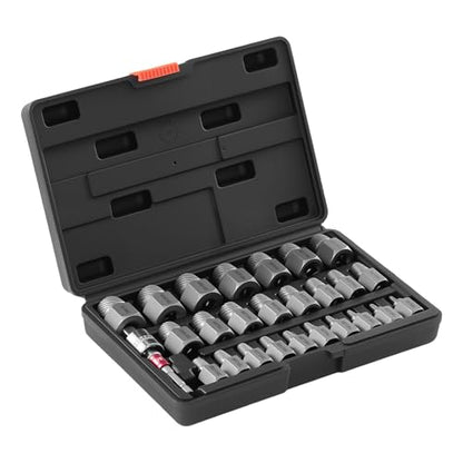 VEVOR 27Pcs Screw Extractor Set Hex Head Multi-Spline Easy Out Bolt Extractor Tool, CR-MO Steel Heavy Duty EZ Out Rounded Screw Remover, Adapters - size: 27 PCS