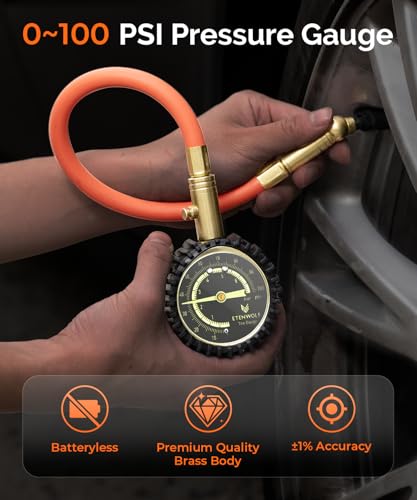 ETENWOLF Tire Pressure Gauge 0-100 PSI, ANSI B40.1 Grade A Certified | Accurate Tire Gauges for Tire Pressure with Large Glow Dial, Air Pressure Gauge for Tires, Car Accessories