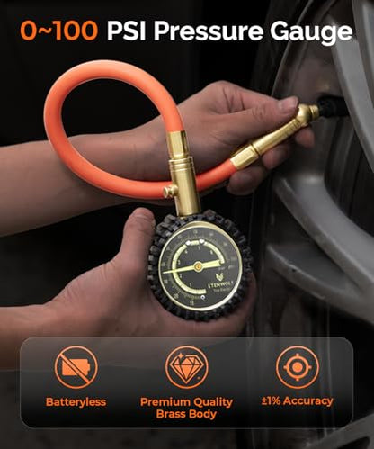 ETENWOLF Tire Pressure Gauge 0-100 PSI, ANSI B40.1 Grade A Certified | Accurate Tire Gauges for Tire Pressure with Large Glow Dial, Air Pressure Gauge for Tires, Car Accessories
