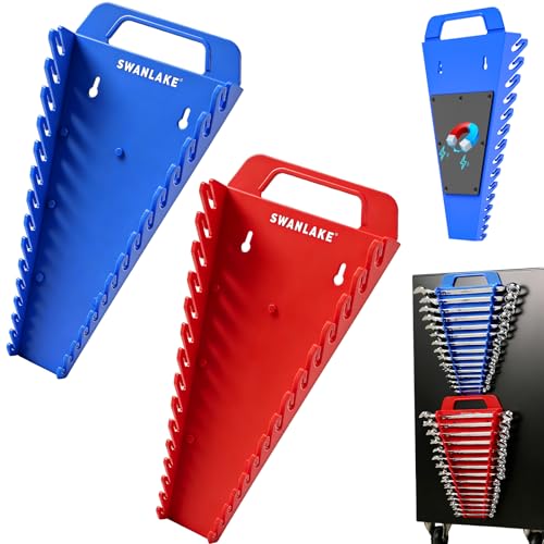 SWANLAKE Magnetic Wrench Organizer Toolbox Holder, 2-Pack SAE (1/4'' to 1-1/16''), Metric (6mm to 27mm) Ratchet Wrench Organizers, Total Hold 30 Slots Wrench Holders for Tool Box - style: 30-Slot