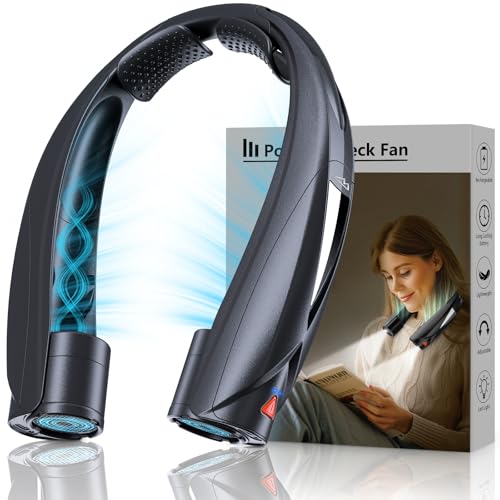 Laimiod Neck Fan - Portable Neck Fan with LED Book Light, 6-20h Long Battery Life, 6 Speeds Adjustable, USB-C Rechargeable, Hands-Free Wearable Fan, Cooling Personal Fan Gifts for Men Women Dad Mom | Comfortable Silicone Made, 6-20 Hours Long Lasting, 6 A