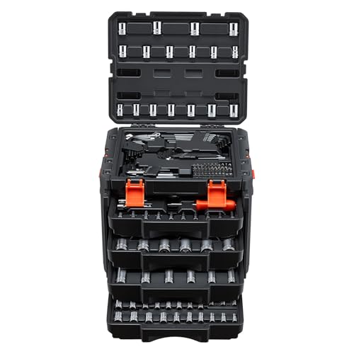 VEVOR Mechanics Tool Set, 230-Piece Mechanic Tool Kit, 1/4 in, 3/8 in, and 1/2 in Drive, SAE and Metric Socket Set, Wrenches, Screwdriver Bits, Accessories, and Storage Case, for Automotive Repair - size: 1/4"&3/8"&1/2", style: 230 PCS