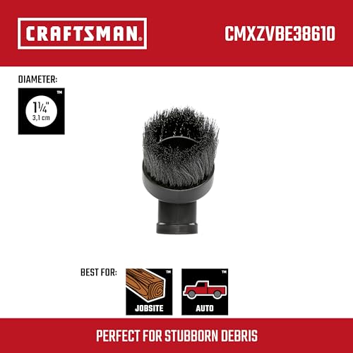CRAFTSMAN CMXZVBE38610 1-1/4 in. Dusting Brush Wet Dry Vac Attachment | Industrial-Grade Shop Vacuum Accessory for Cleaning Stubborn Debris, Fits 1-1/4 in. Hose Diameter - size: Dusting Brush