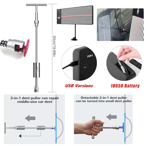 Super PDR Paintless Dent Repair Kit 148PCS Dent Puller Kit with LED Light Board Can Removal 99% of Car Dents in 30 Minutes for Repair Work of Big Dents, Small Dents, Door Ding, Creases and Hail Damage