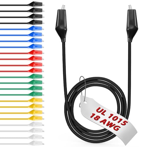 24pcs/20in. Alligator Clips Electrical with Wires UL1015/18AWG, 6 Colors Jumper Test Leads Set, 1.77in. Clips Soldered with Wires-EDGELEC - size: 20 in. (50cm), style: 24pcs