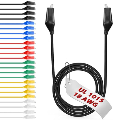 24pcs/20in. Alligator Clips Electrical with Wires UL1015/18AWG, 6 Colors Jumper Test Leads Set, 1.77in. Clips Soldered with Wires-EDGELEC - size: 20 in. (50cm), style: 24pcs