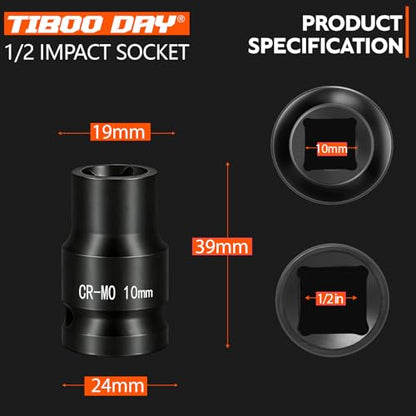 1/2" Drive 10mm Impact Socket Metric Standard Impact Socket Blackening Finish 4 Point Square Socket made with Chrome Molybdenum Alloy Steel for Auto Repair Mechanical Maintenance Removal of Axle Nut - size: 10mm - 4pt, style: 1/2" Drive Standard Socket