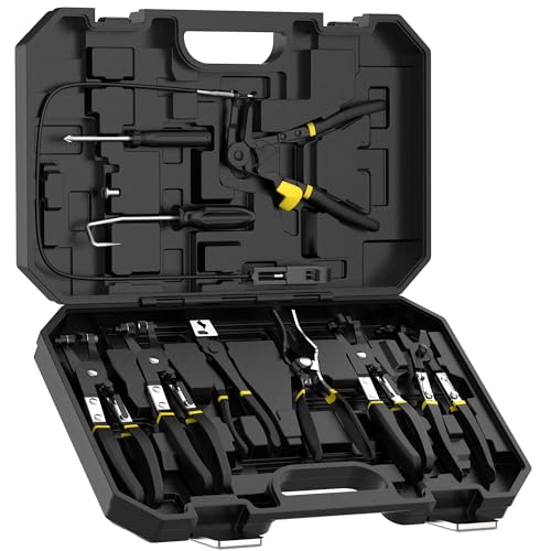 Hose Clamp Pliers Set, Flexible Wire Long Reach Clic R Type Swivel Jaw and Flat Band Pliers for Fuel Oil and Water Work, Automotive Repair Tools Kit, 9 Pieces - color: Black
