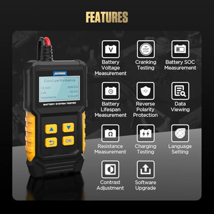 Car Battery Tester 12V Battery Load Tester AUTOOL BT360 6V-30V DC Charging Cranking Test 100-2000 CCA Automotive Alternator Tester Digital Auto Battery Analyzer for Vehicle Truck Motorcycle SUV Boat