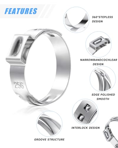 170 Pcs Single Ear Hose Clamps Kit, 11 Sizes 1/4"-1" (6mm-25.6mm), 304 Stainless Steel Crimp Hose Clamps with Pliers – Fuel Line Clamps for Automotive, Plumbing, Garden Hose - size: 11 Sizes (6.35-25.4 mm) with Pincer