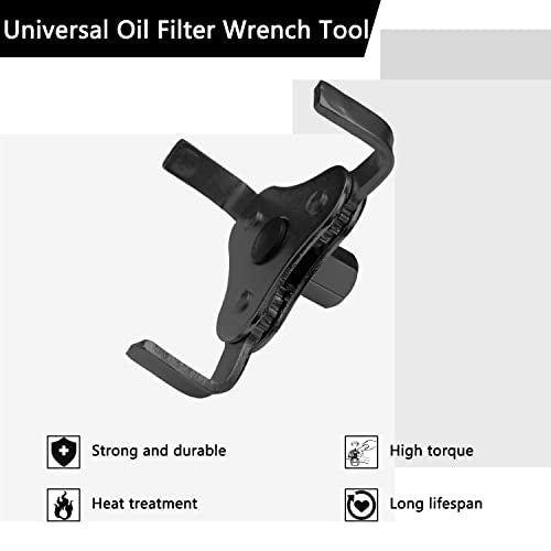 Universal Adjustable Oil Filter Wrench, Carbon Steel, Black, 1/2 & 3/8 Inch Square Drive Socket, 3-Jaw & 2-Way Design - style: Universal