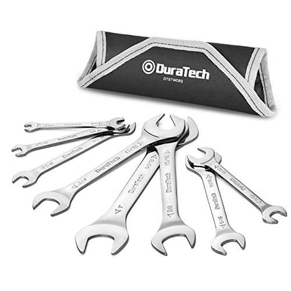 DURATECH Super-Thin Open End Wrench Set, SAE, 8-Piece, Including 1/4", 9/32", 5/16", 3/8", 11/32", 13/32", 7/16", 1/2", 9/16", 11/16", 3/4", 13/16", 7/8", 15/16", 1", 1-1/16", with Rolling Pouch - color: Silver, size: SAE