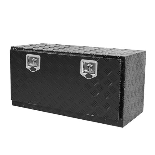 Heavy Duty Aluminum Stripes Plated Underbody Tool Box with Lock and Keys, 36×17×18 Inch Waterproof Square Storage Organizer for Truck,Trailer,Pickup,RV（Black） - color: black, size: 36×17×18 inch