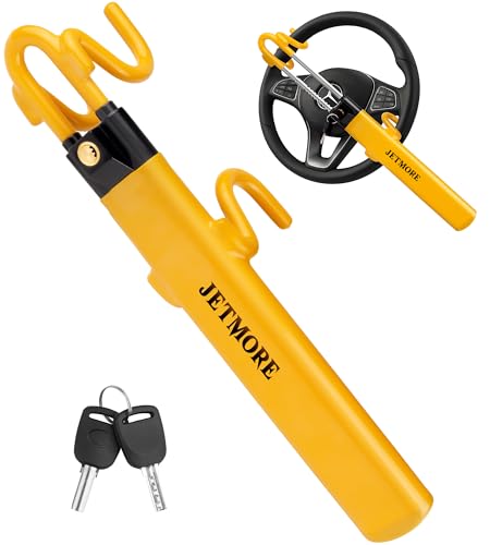 JETMORE Steering Wheel Lock Adjustable Anti Theft Car Device for Security | Car accessories for anti theft, steering wheel lock with 2 spare keys, car theft prevention device for parking, home, travel - color: Yellow
