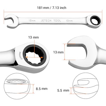 Jetech 13mm Ratchet Wrench, Ratcheting Combination Wrench Metric, Industrial Grade Gear Spanner with 12-Point Design, 72-Tooth Ratchet, Chrome Vanadium Steel for Auto & DIY Repair - size: 13mm