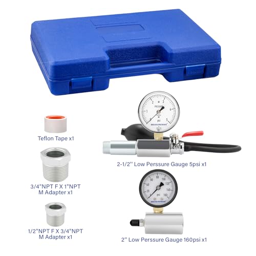 MEASUREMAN Low Pressure Gas and Water Test Kit: Gas Line Pressure Test Kit, Gas/Water, 0 to 5 psi - size: 2.5" 0-5psi & 2" 0-160psi
