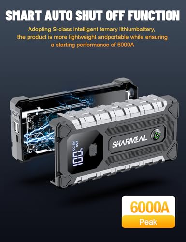 Sharmeal Car Jump Starter 6000A, Jump Starter Battery Pack for All Gas and 9.0L Diesel, 12V Portable Jump Box with LED Light - color: 6000A(60C Battery Enhanced Version)