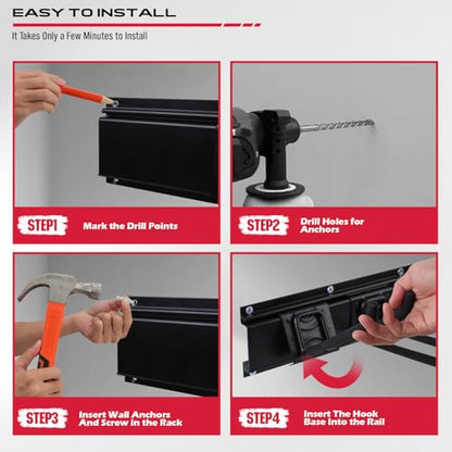 SEDY 48" Heavy Duty Garage Wall Organizer, Wall Mount Tool Storage Rack with Adjustable Hooks, Garden Tool Organizer Hold Up to 300lbs, Easy Installation (3 Panels, 8 Hooks, 3 Straps) - style: 48" Garage Wall Organizer (3 Panels, 8 Hooks, 3 Straps)