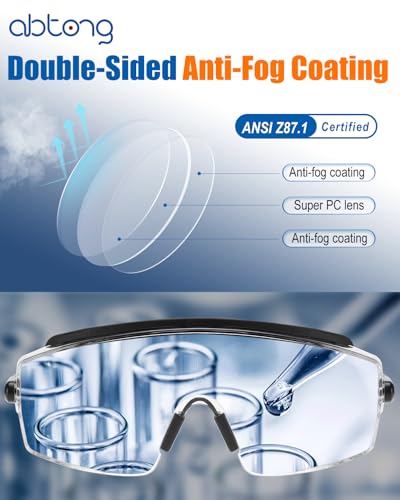 Safety Glasses Over Eyeglasses — ANSI Z87.1 Certified Safety Goggles with UV380 Anti-Fog and Scratch Clear Wraparound Lenses & Adjustable Temples — Ideal for Chemistry Lab Work & Industrial Use - color: Black