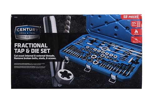 Century Drill & Tool – 98958 Carbon Steel Fractional Tap and Die Set, 58 Piece Tool Set – Tool Kit for Hand Cutting Applications, Construction - size: 58-Piece