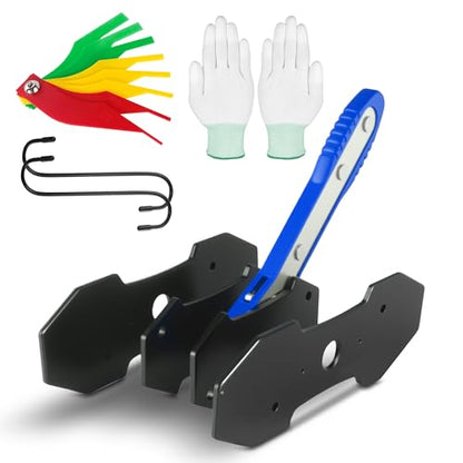 Brake Caliper Press Tool Kit, Ratcheting Piston Spreader with 2 Steel Plates, Practical Caliper Piston Compressor Tool for Repairing Disc Brakes Includes Hangers/Measuring Tools (Blue)