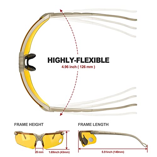 xaegistac Shooting Glasses with Case-Safety Glasses Anti Fog | Z87.1 Certificated Impact Resistance Safety Glasses for Hunting Shooting Sports - color: Yellow Lens-khaki Frame