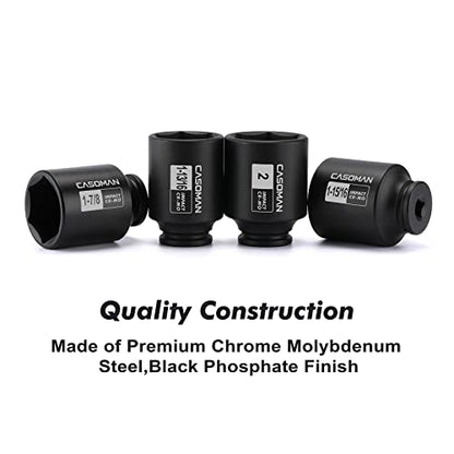 CASOMAN 4 Pieces 1/2" Dr. Deep Impact Socket Set, 1/2-Inch Drive Spindle Axle Nut Impact Socket Set, 1-13/16", 1-7/8", 1-15/16", 2", CR-MO, 6-Point, SAE - size: 4PCS(1-13/16 Inch - 2 Inch), style: Deep