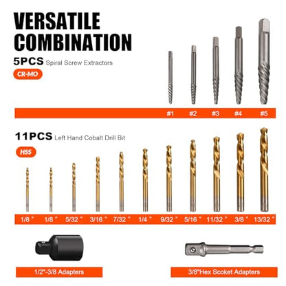 42Pcs Bolt Extractor Kit,Left Hand Drill Bit,Easy Out Screw Bolt Extractor | Heavy Duty,Durable&Resistant Damage,Solve Broken Screw Nuts,Multiple Size Options,for Men's Gift,Home Mechanical DIY - size: 42pc