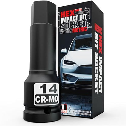 1/2" Drive 14 mm Hex Impact Bit Socket, H14 Allen Bit Socket, Metric, Cr-Mo Steel, Automotive Repair Industrial Maintenance and DIY Enthusiasts Alike - size: 1/2" H14 Deep