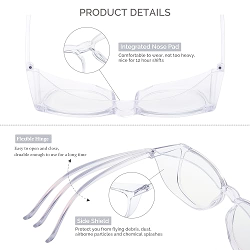 Anti Fog Safety Glasses for Women, Safety Goggles for Nurse, Protective Eyewear, Blue Light Blocking & UV Protection - color: Tortoise-clear