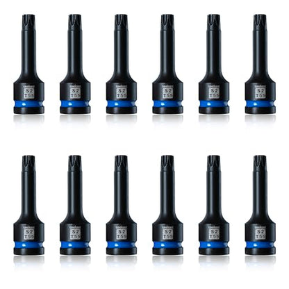 toolant 1/2-Inch Drive T55 Impact Torx Bit Sockets, 12-Piece | S2 steel one-piece sockets feature manganese phosphate coating, pin holes, and laser-etched markings - size: T55-12PCS