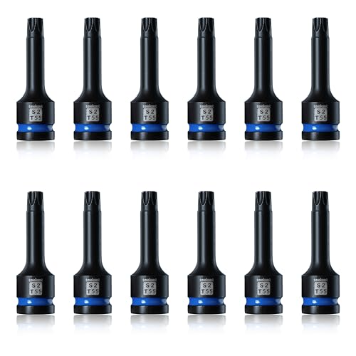 toolant 1/2-Inch Drive T55 Impact Torx Bit Sockets, 12-Piece | S2 steel one-piece sockets feature manganese phosphate coating, pin holes, and laser-etched markings - size: T55-12PCS