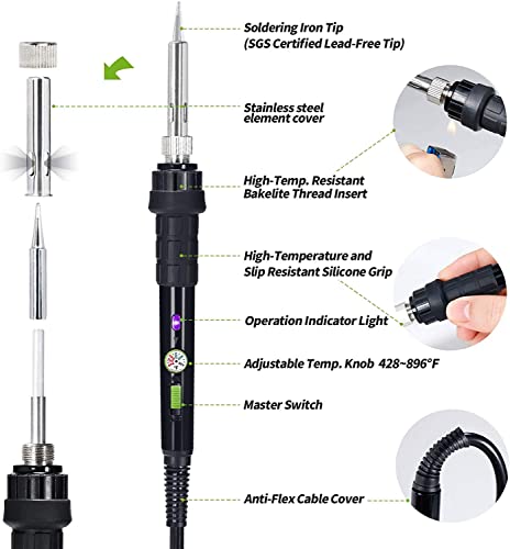 YIHUA 947-III 60W Soldering Iron Kit Temperature Adjustable 428-896°F 2-IN-1 Soldering Kit with Simple Soldering Iron Stand and Cleaning Sponge 110V US Power Plug - style: Basic Style - 2-IN-1 Analog Iron
