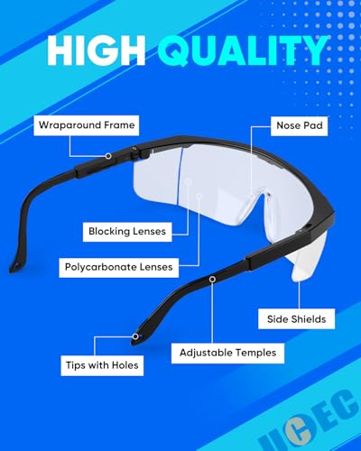 UCEC Clear Safety Glasses, Eye Protection Glasses, Anti Fog Safety Glasses For Men And Women, Full Coverage Lens, Built-In Brow Guard, UV Resistant, 6 Pack - color: 6*adjustable Glasses, size: 6 Pack