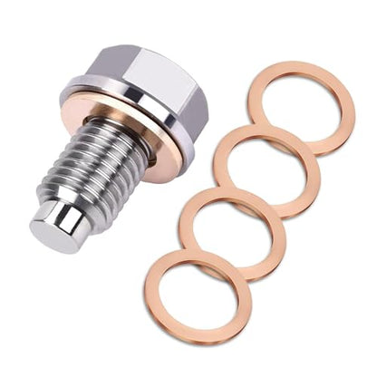 M12 x 1.75 Magnetic Oil Drain Plug, Magnetic Stainless Steel Oil Pan Drain Nut Bolt with 5 PCS Copper Crush Washer Anti Leakage, Universal Leak-proof Replacement,Fits Most Cars, Motorcycles, Boats - size: M12×1.75