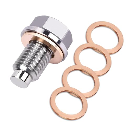 M12 x 1.75 Magnetic Oil Drain Plug, Magnetic Stainless Steel Oil Pan Drain Nut Bolt with 5 PCS Copper Crush Washer Anti Leakage, Universal Leak-proof Replacement,Fits Most Cars, Motorcycles, Boats - size: M12×1.75