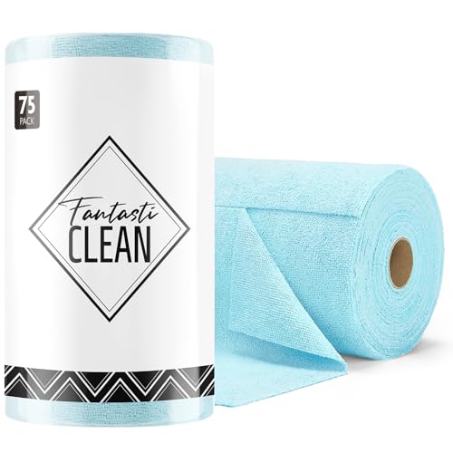 Fantasticlean Microfiber Cleaning Cloth Roll- 75 Sheets, 12" x 12" (Blue) | Super Absorbent, Lint-free, Tear-away Microfiber Towel Roll, for All-Purpose Cleaning, Reusable Alternative to Paper Towels - color: Blue, size: 75 pack