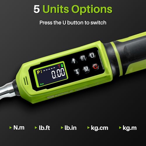 Digital Torque Wrench 3/8"Drive-0.66-44.25Ft.Lb for Bike Motorcycle | Electronic Torque Wrench(0.9-60N.m), Vibration Buzzer LED Indicator, ±2% Accuracy 5 Units for Precision Parts Engine Repair - size: 3/8" 0.66-44.25 Ft-Lb