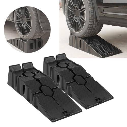 Low Profile Car Service Ramps 2 Pack, Reinforced Plastic Vehicle Lifting Ramps, 6000 LB Heavy Duty Garage Car Ramp with 6.7 Inch Lift Height, Portable Auto Repair Ramp