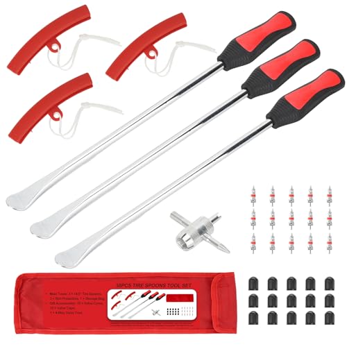 38 PCS Tire Spoons Tool Set, Premium Tire Irons Tire Changing Kit with 14.5" Levers for Motorcycle, Dirt Bike & Lawn Mower, Including Rim Protectors, Valve Tools & Accessories - size: 3 × 14.5"