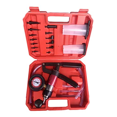 23PCS Brake Bleeder Kit Handheld Vacuum Pump Tester with Adapters and 2 Reservoir Bottles Automotive Brake for Car Truck Motorcycle (red) - color: 1-red