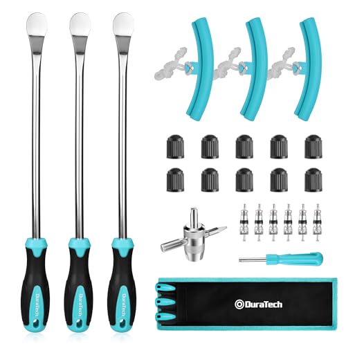 DURATECH 14.5" Steel Tire Spoons Tool Set, 24-Piece Tire Bar Removal Set with Rim Protectors, Valve Core Tools and Storage Bag, Tire Changing Iron Tool Kit for Motorcycle, Bicycle, ATV and Lawn Mower