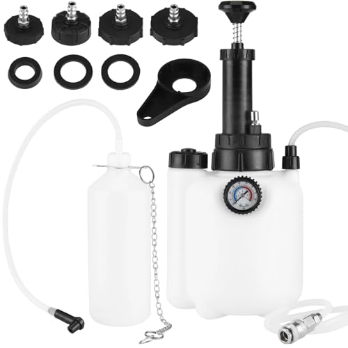3L / 101.4 fl oz One Man Brake Bleeder Kit, Manual Brake Bleed Pump with 4 Adapters, Master Cylinder Bleeder Kit with 1L / 33.8 fl oz Waste Oil Bottle, Pressure Gauge 0-90 PSI for Car Truck Motorcycle