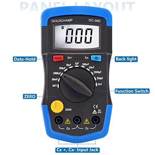 Capacitor Tester Multimeter Capacitance Meter 200pF-20mF Meter Capacitor Handheld Multimeter Tester with Multi Testers Manual Range Measure Tool, Back Light, Data Hold