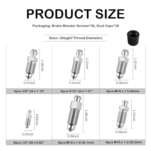 36PCS Multi-Size Car Brake Bleeder Screw Kit with Brake Bleeder Caps,Metric/SAE Cars Brakes Bleeders Valve Replacement for Models H9402-6 H9403-6,Screw Brakes Bleeders Kit with Box - color: With Cap