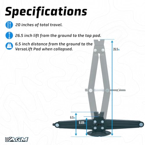 AGM Scissor Jack – 2,000 lb Impact-Rated Lift for UTVs, SUVs & Cars | Scissor jack, 2,000 lb capacity, VersaLift head, drill adapter, speed wrench included