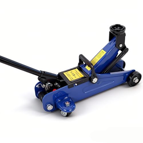 1.5 Ton Low Profile, Aluminum and Steel Racing Floor Jack with Dual Pistons Quick Lift Pump for Sport Utility Vehicle, Lifting Range 3" min to 13" max, Net Weight 14 lb, Blue