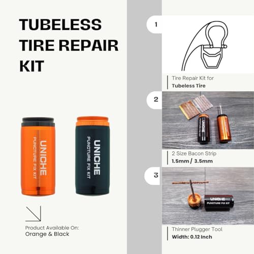 Bike Tubeless Tire Repair Kit, Puncture Repair kit for MTB and Bike | Bike Tire Plug Kit Includes Storage Canister, Plugger Tool and Bacon Strips - color: Black